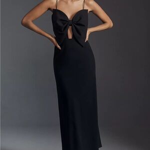 Chic Black Strapless Dress with Bow Detail